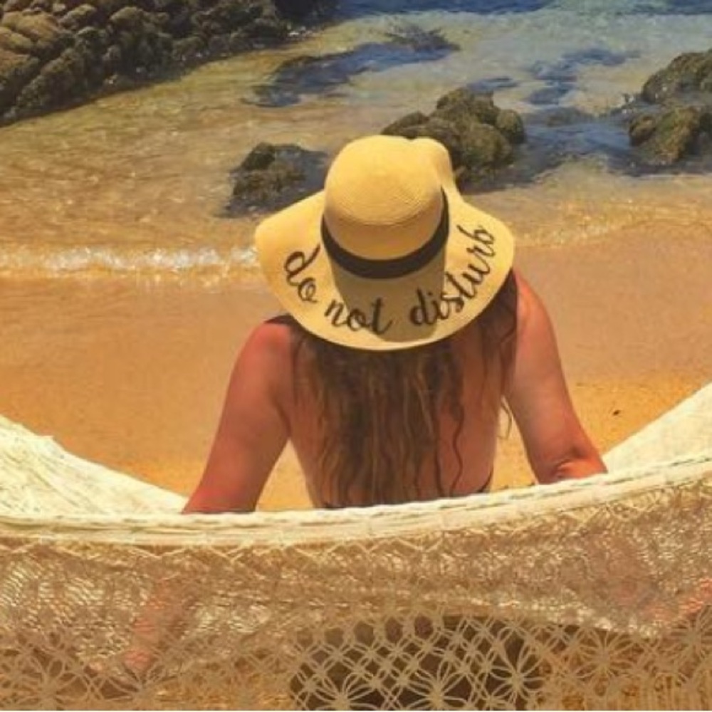 Beige Sun Hat with Black Lettering